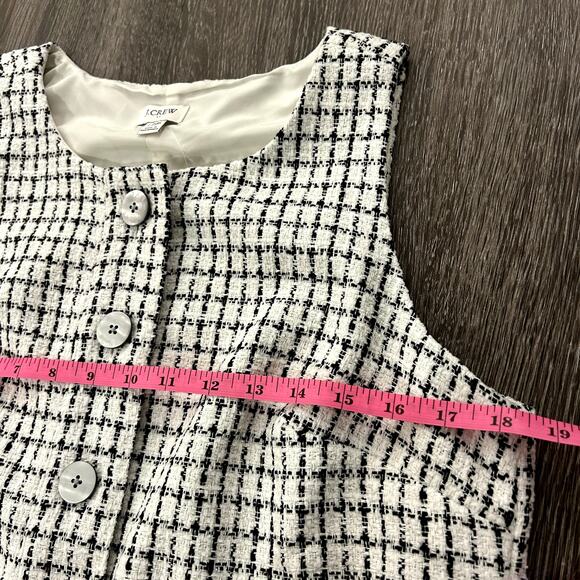 NWT J.Crew Sleeveless Tweed Shift Dress Size 12P Button-Front Black White Boucle - Picture 15 of 16
